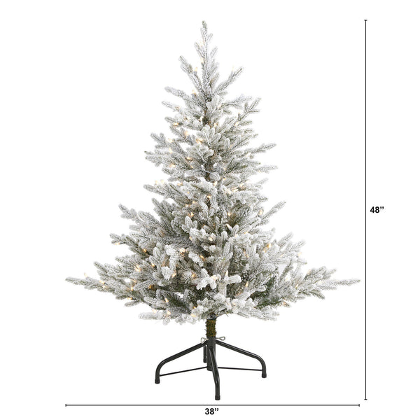 4’ Flocked Fraser Fir Artificial Christmas Tree with 300 Warm White Lights and 967 Bendable Branches