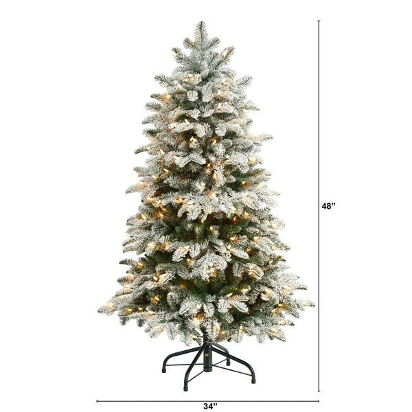 4’ Flocked North Carolina Fir Christmas Tree with 250 Warm White Lights and 779 Bendable Branches