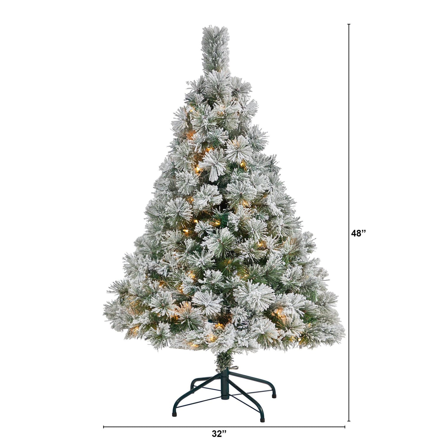 4’ Flocked Oregon Pine Artificial Christmas Tree with 100 Clear Lights and 215 Bendable Branches