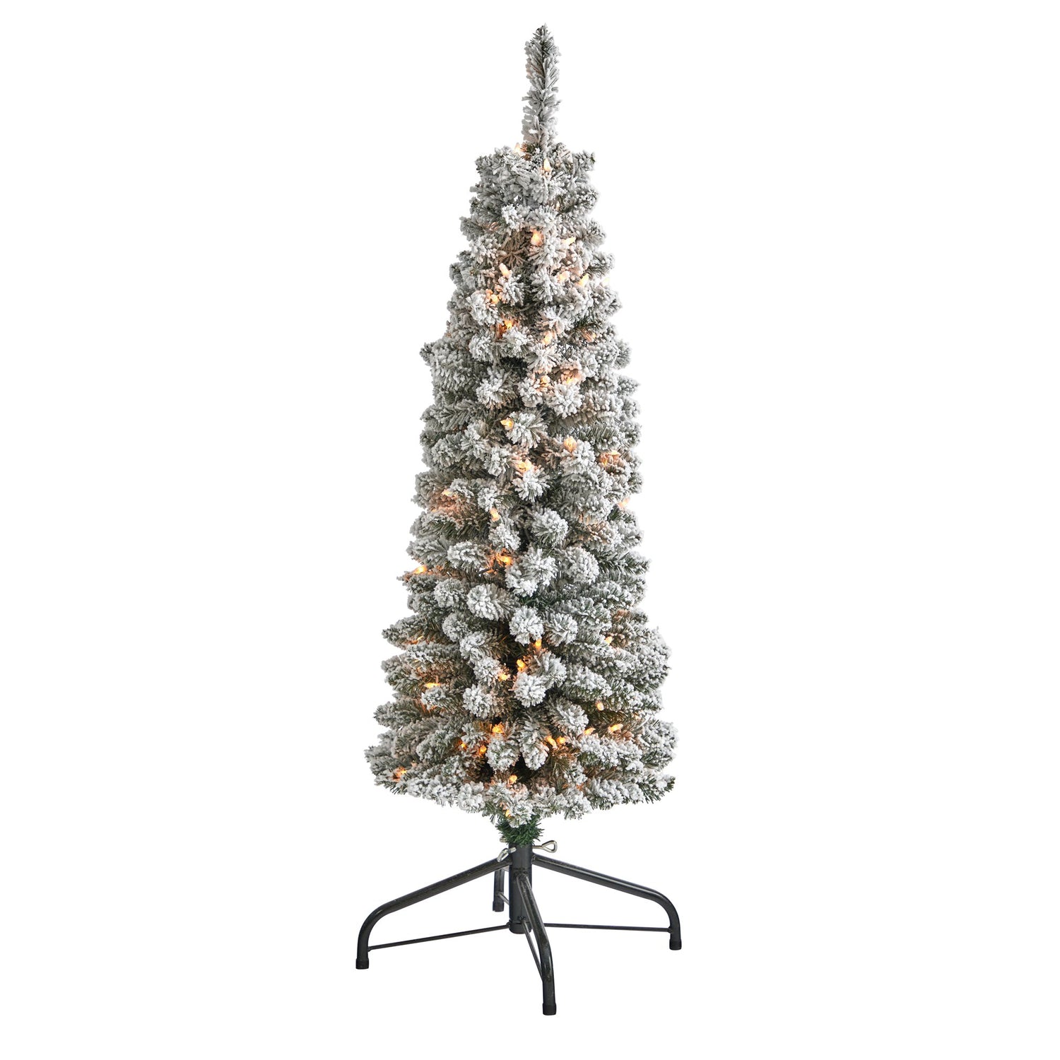 4’ Flocked Pencil Artificial Christmas Tree with 100 Clear Lights and 216 Bendable Branches