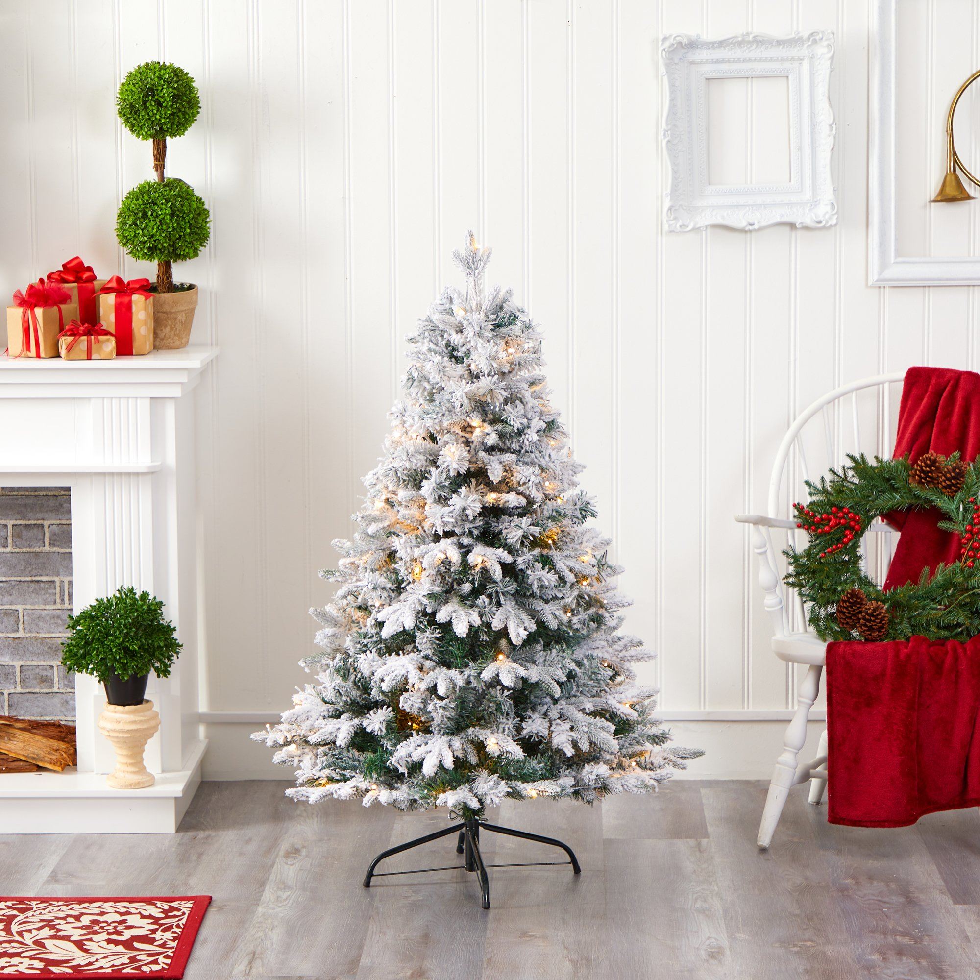 4' Flocked Vermont Mixed Pine Artificial Christmas Tree with 100