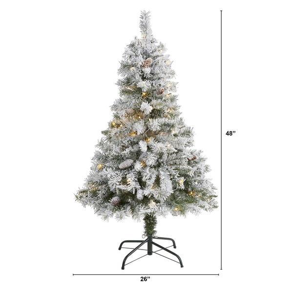 4' Flocked White River Mountain Pine Artificial Christmas Tree with Pinecones and 100 Clear LED Lights