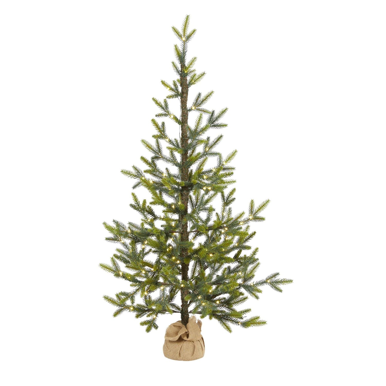 4’ Fraser Fir “Natural Look” Artificial Christmas Tree with 100 Clear LED Lights, a Burlap Base and 403 Bendable Branches