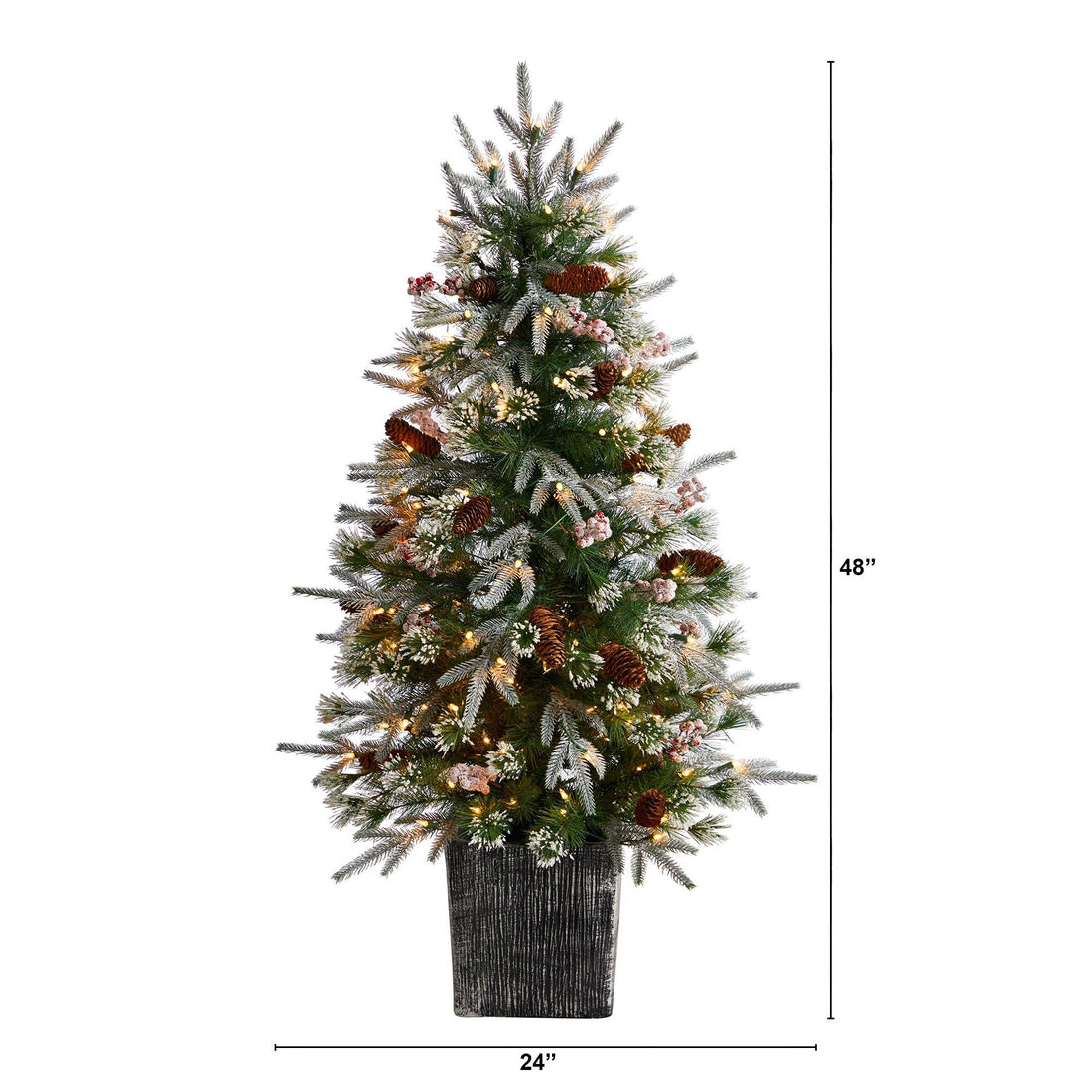 4' Frosted Artificial Christmas Tree Pre-Lit with 105 LED lights and  Berries in Decorative Planter