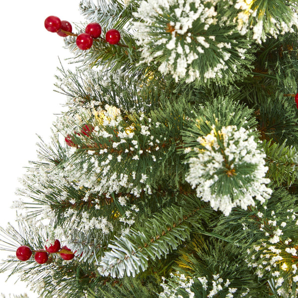 Nearly Natural 8ft. Frosted Swiss Pine Artificial Christmas Tree with 550 Clear LED Lights and Berries