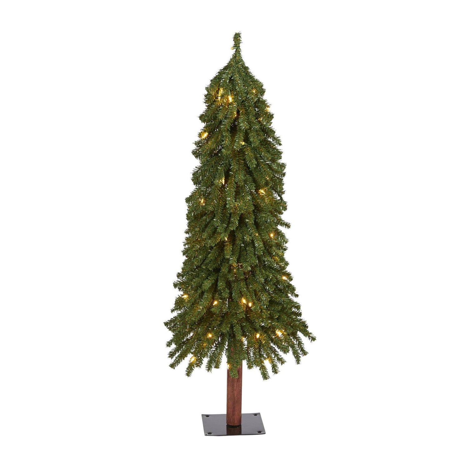4’ Grand Alpine Artificial Christmas Tree with 100 Clear Lights and 361 Bendable Branches on Natural Trunk