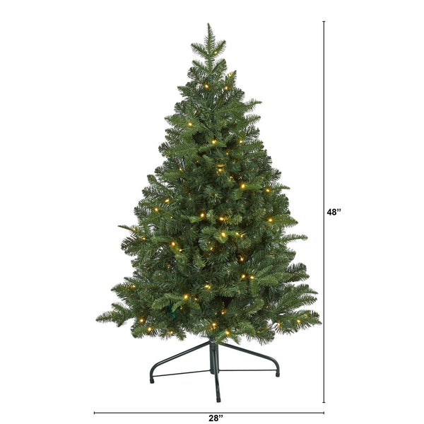 4’ Grand Teton Spruce Flat Back Artificial Christmas Tree with 90 Clear LED Lights and 369 Bendable Branches