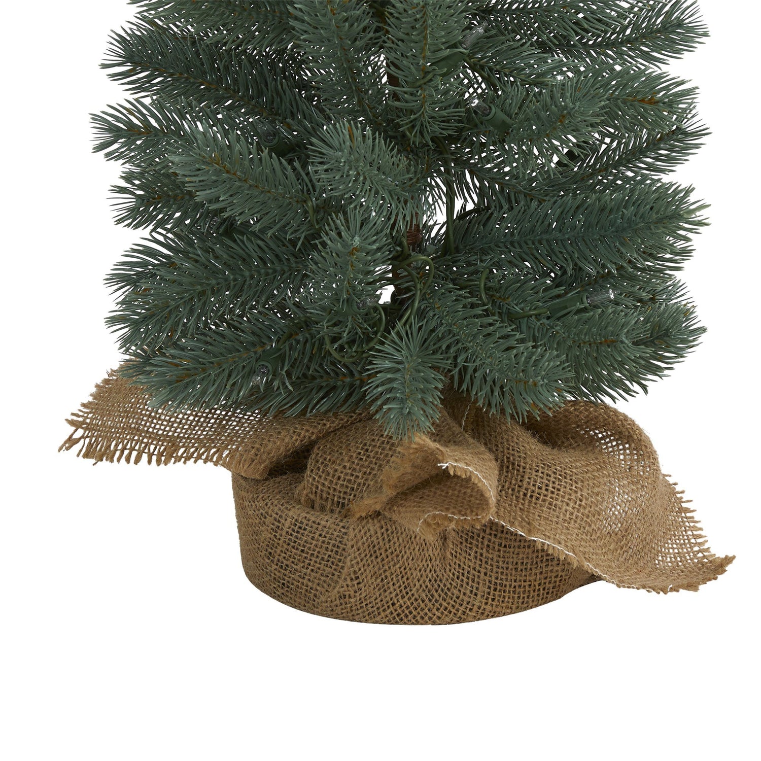 4’ Green Pine Artificial Christmas Tree with 70 Warm White Lights Set in a Burlap Base