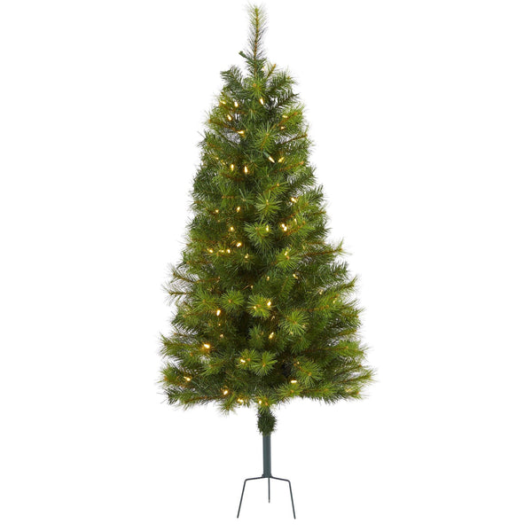4’ Green Valley Pine Artificial Christmas Tree with 100 Warm White LED Lights and 201 Bendable Branches