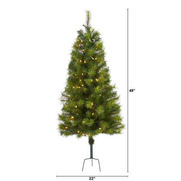 4’ Green Valley Pine Artificial Christmas Tree with 100 Warm White LED Lights and 201 Bendable Branches