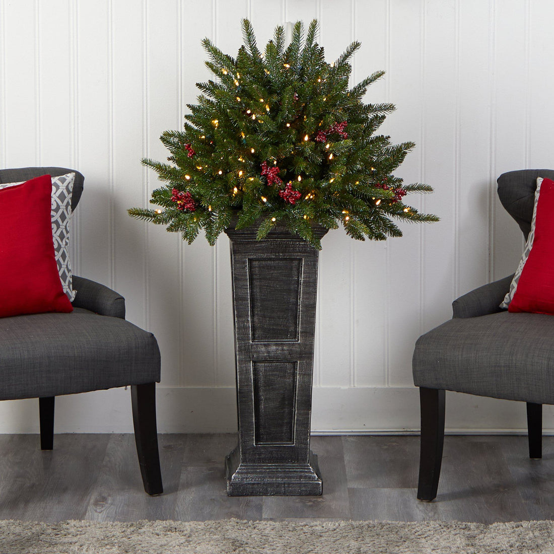 pre lit indoor plants 4' Holiday Christmas Plant Pre-Lit and Glittered on Pedestal with 150 Multicolored LED lights