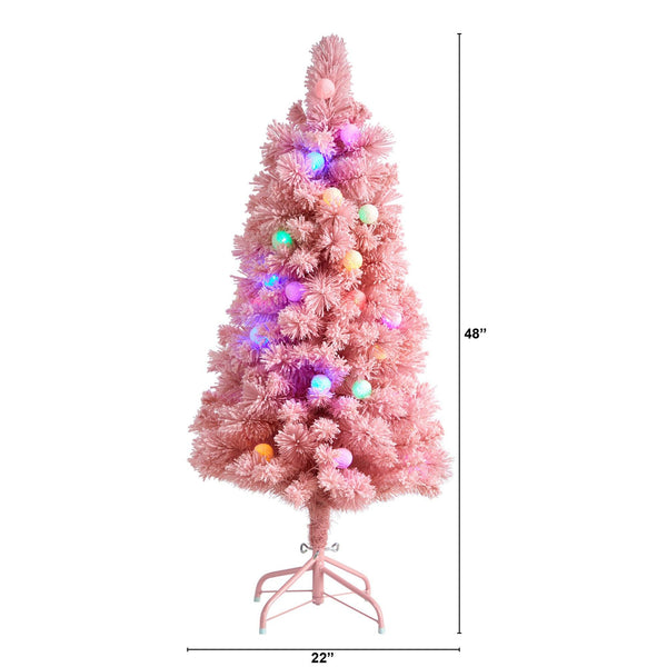 4’ Holiday Frosted Pink Cashmere Christmas Tree with 30 Jumbo Multicolored Globe LED Lights
