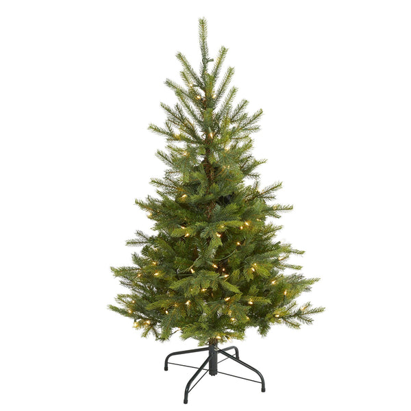 4’ North Carolina Spruce Artificial Christmas Tree with 100 Clear Lights and 207 Bendable Branches