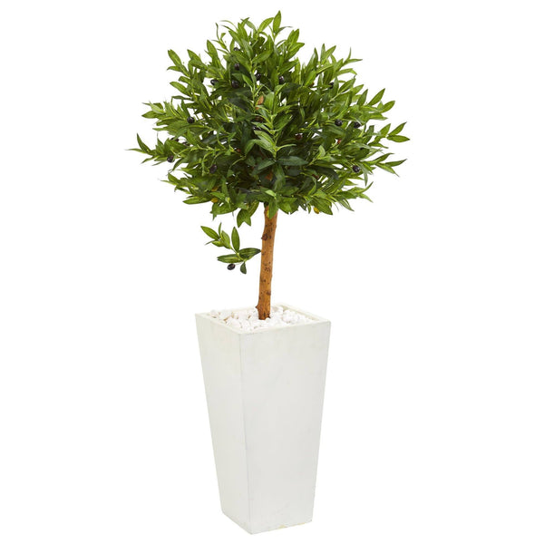 4’ Olive Topiary Artificial Tree in White Planter(Indoor/Outdoor)