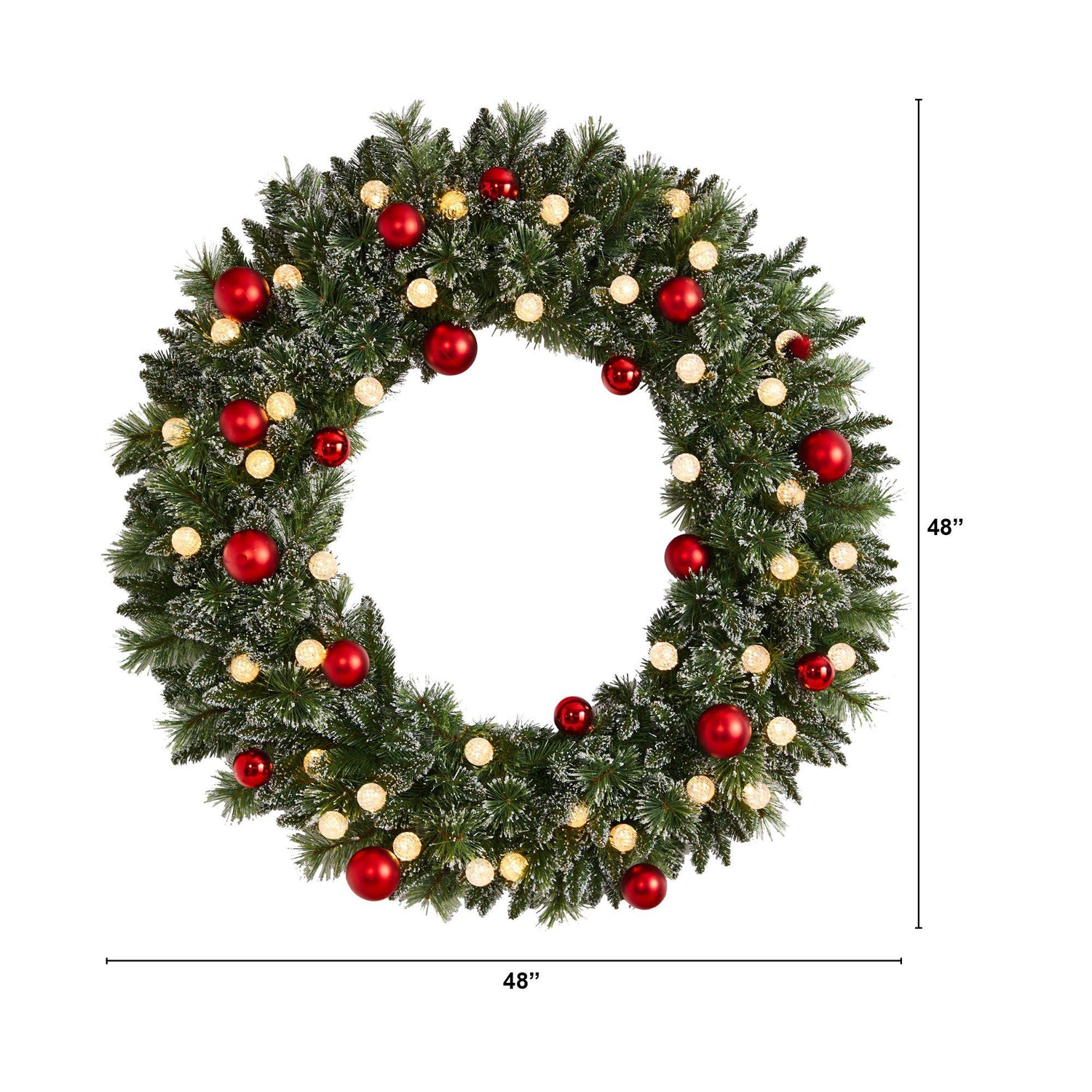 4' Oversized Pre-Lit Frosted Holiday Christmas Wreath with Ornaments and 40 LED Globe Lights