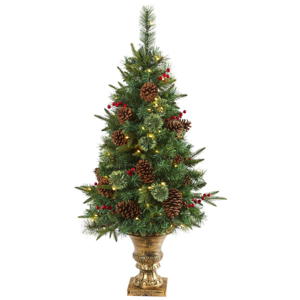 4’ Pine, Pinecone and Berries Artificial Christmas Tree in Decorative Urn