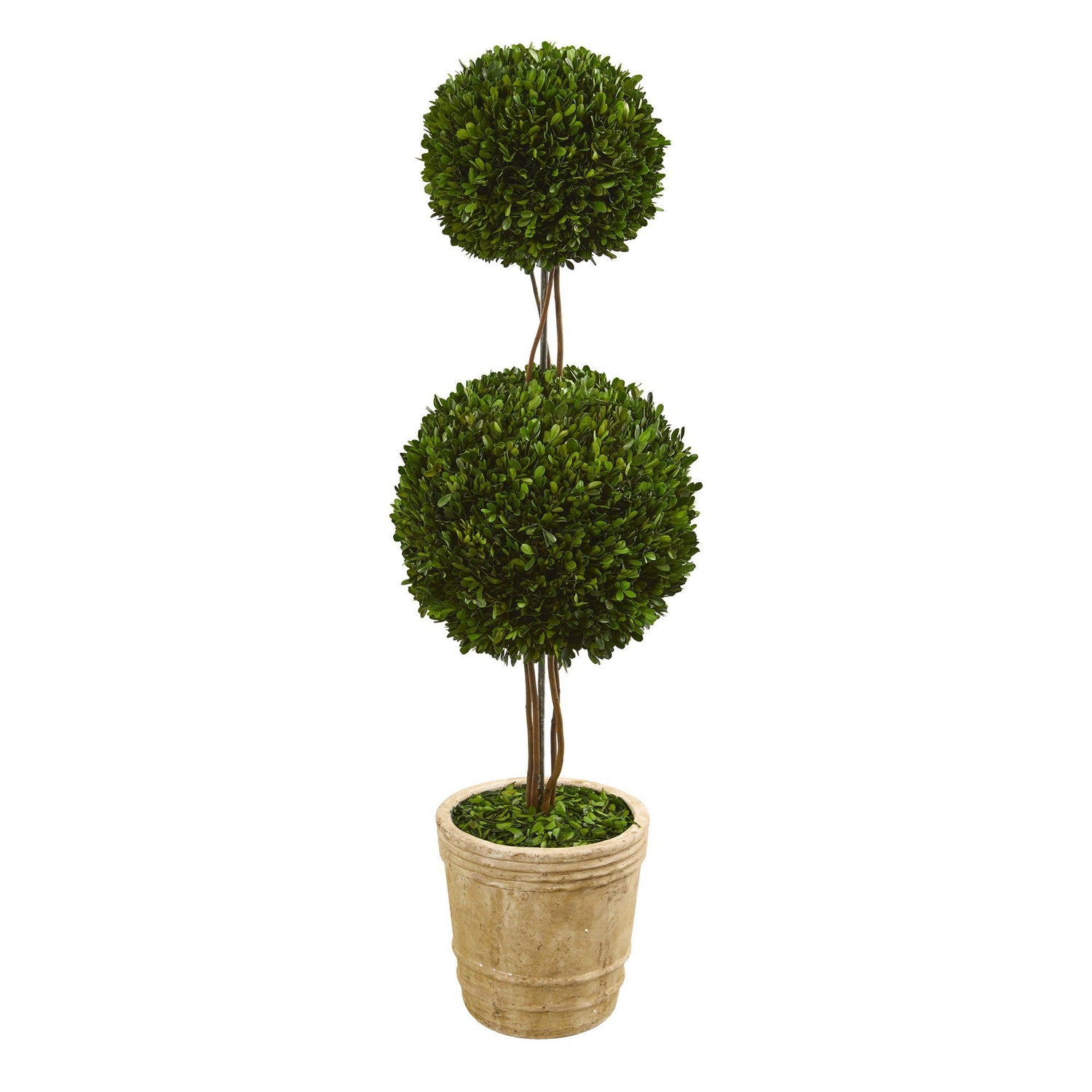 Nearly Natural 4ft. Preserved Boxwood Double Ball Topiary Tree in Planter