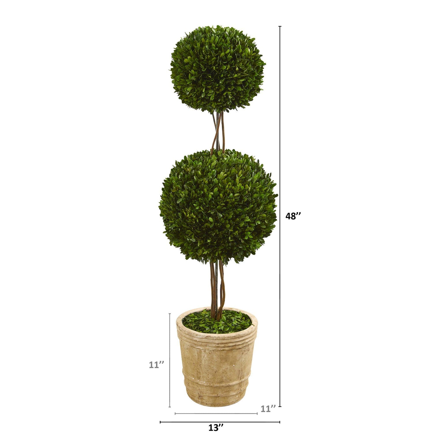 4’ Preserved Boxwood Double Ball Topiary Tree in Planter