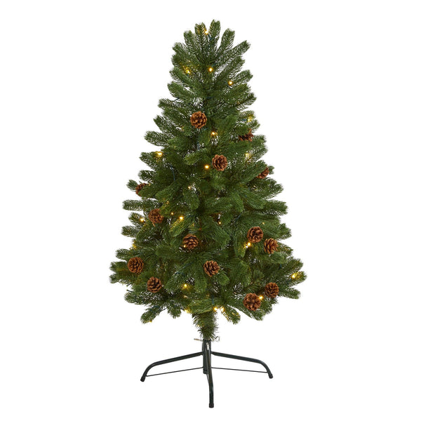 4' Rocky Mountain Spruce Artificial Christmas Tree with Pinecones and 70 Warm White LED Lights