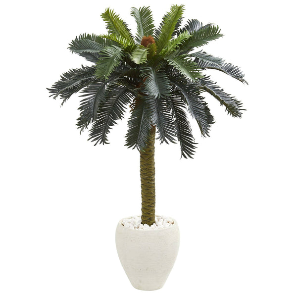 4’ Sago Palm Artificial Tree in White Planter