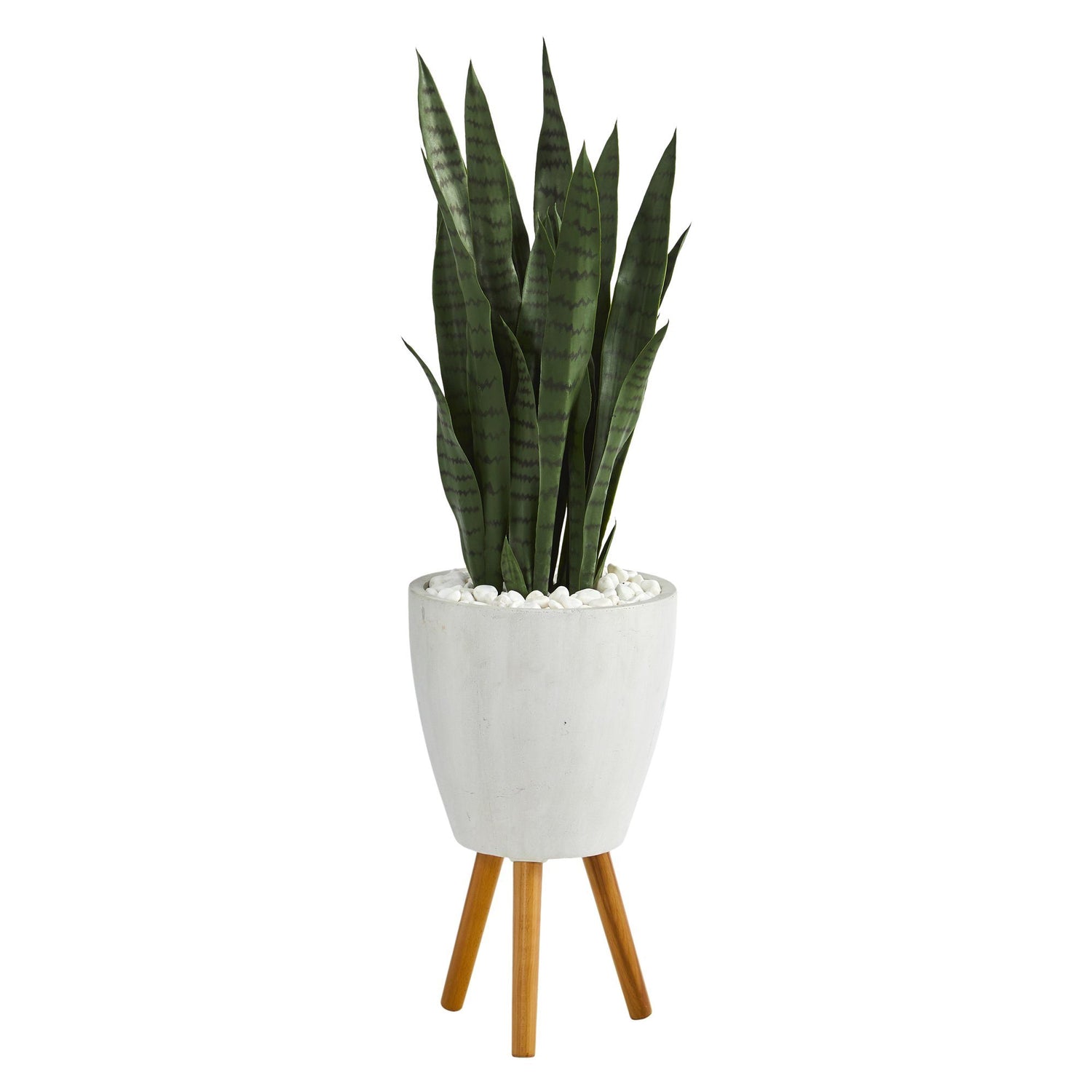 4’ Sansevieria Artificial Plant in White Planter with Stand