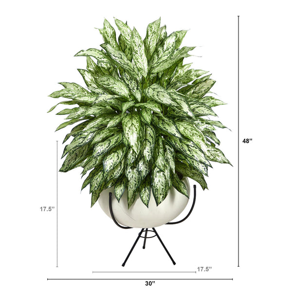 4’ Silver Queen Artificial Plant in White Planter with Metal Stand