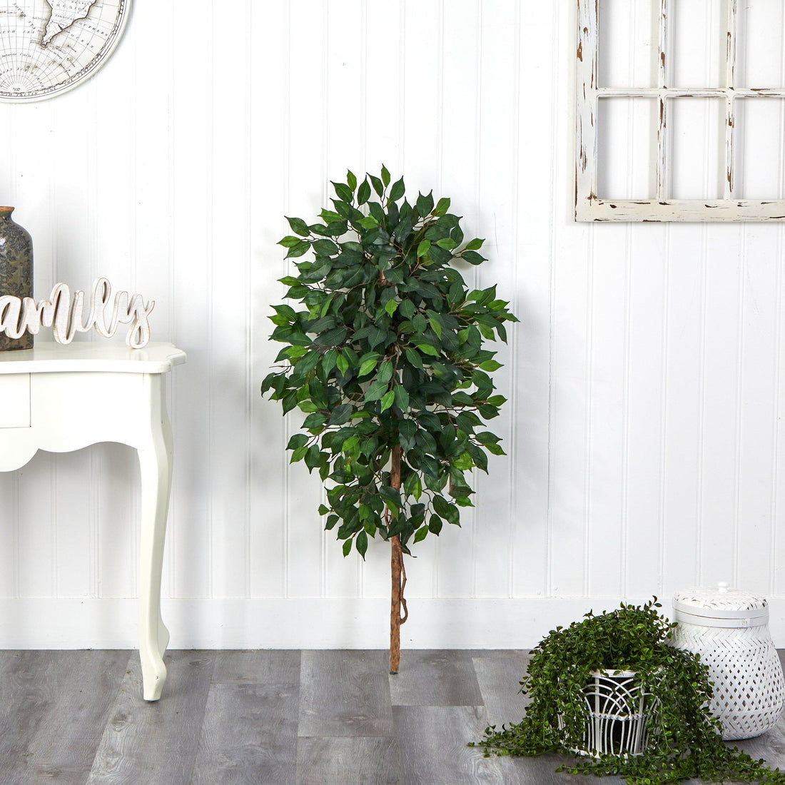 fake plants no pot Nearly Natural 4 ft. Single Ficus Artificial Tree (No Pot)