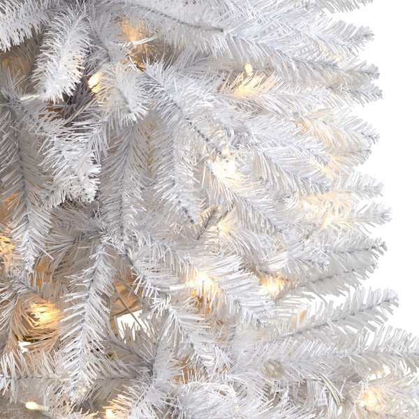 4’ Slim White Artificial Christmas Tree with 100 Warm White LED Lights and 293 Bendable Branches