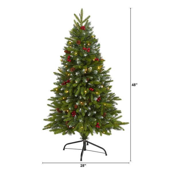 4' Snow Tipped Portland Spruce Artificial Christmas Tree with Frosted Berries and Pinecones with 100 Clear LED Lights