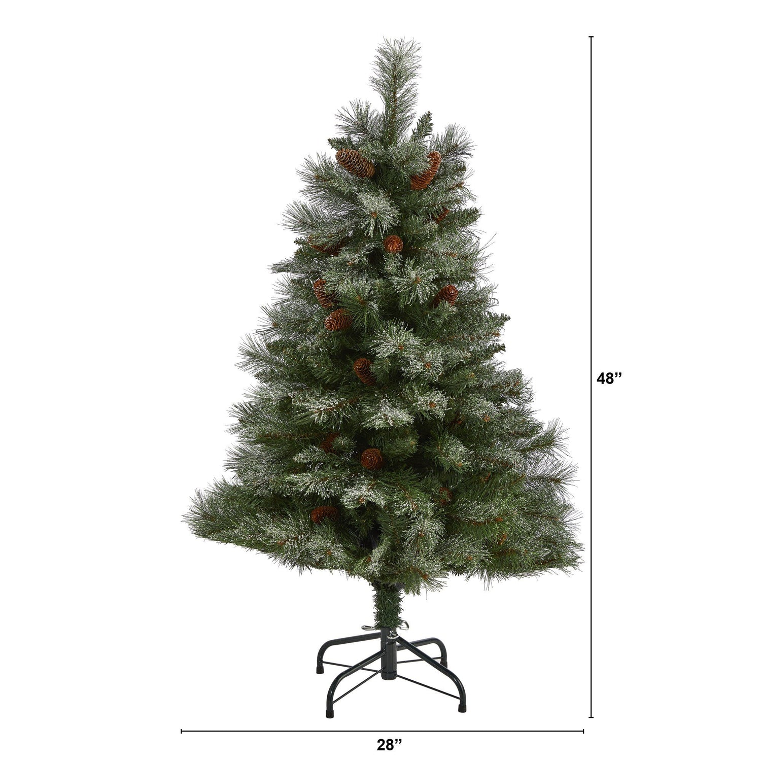 4’ Snowed French Alps Mountain Pine Artificial Christmas Tree with 237 Bendable Branches and Pine Cones