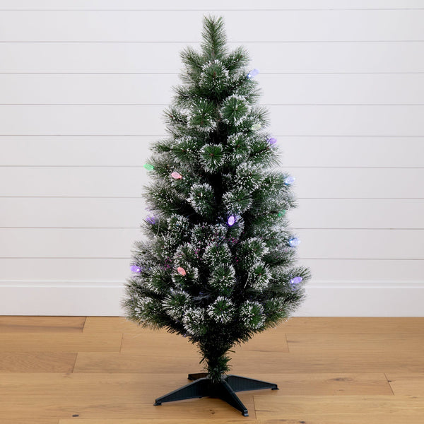 4' Snowy Pre-Lit Fiber Optic Artificial Christmas Tree with 40 Colorful LED Lights