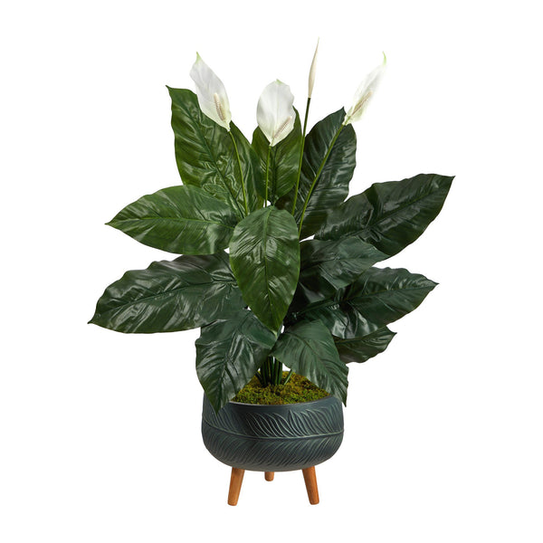 4’ Spathiphyllum Artificial Plant in Black Planter with Stand