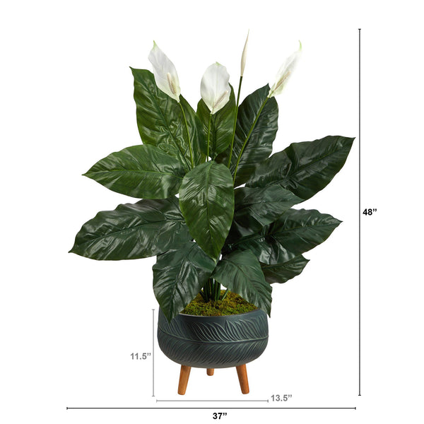 4’ Spathiphyllum Artificial Plant in Black Planter with Stand