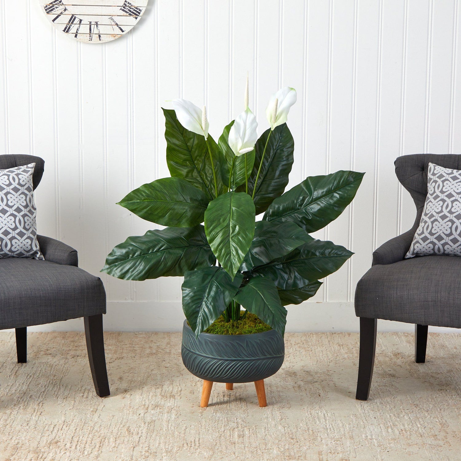 4’ Spathiphyllum Artificial Plant in Black Planter with Stand
