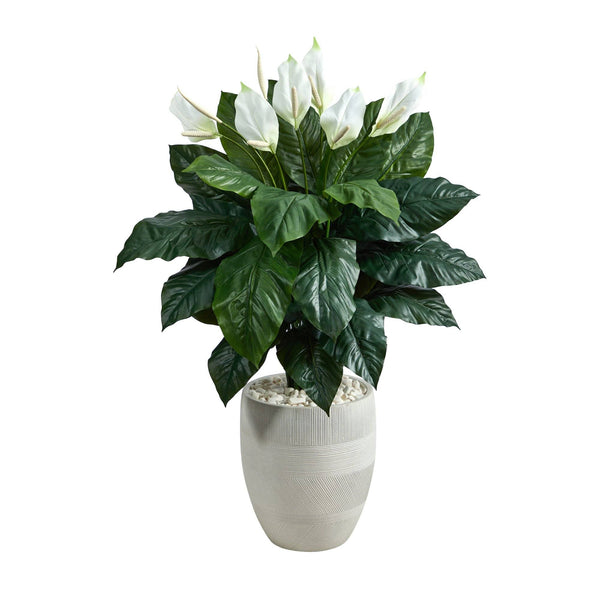 4’ Spathiphyllum Artificial Plant in White Designer Planter