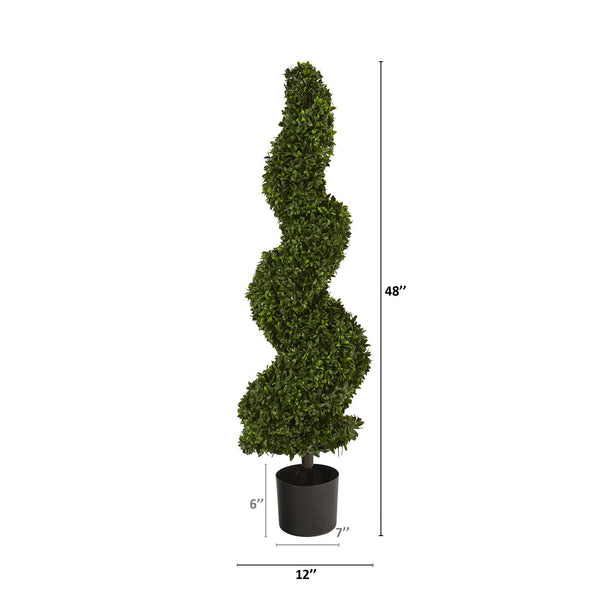 4’ Spiral Hazel Leaf Artificial Topiary Tree UV Resistant (Indoor/Outdoor)