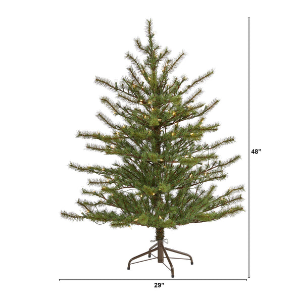4’ Vancouver Mountain Pine Artificial Christmas Tree with 100 Clear Lights and 374 Bendable Branches