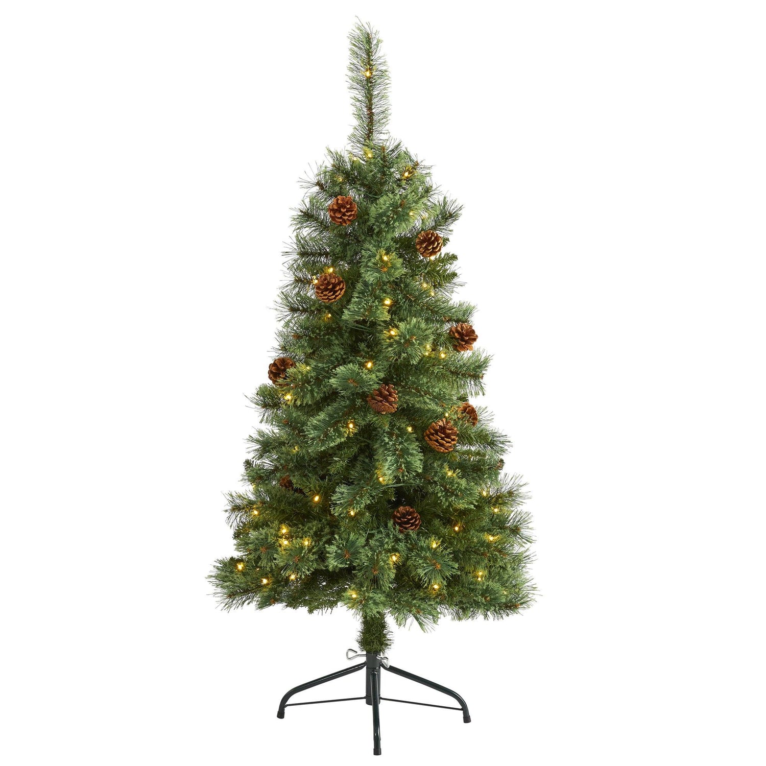 4’ White Mountain Pine Artificial Christmas Tree with 100 Clear LED Lights and Pine Cones