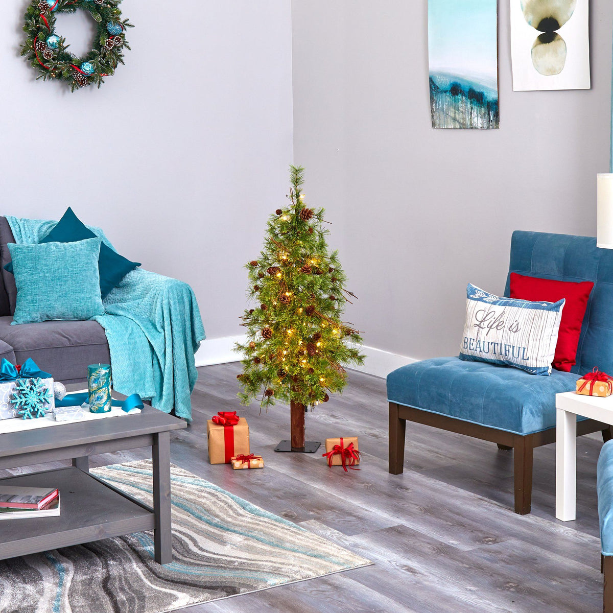 4' Wyoming Alpine Artificial Christmas Tree with 50 Clear ...
