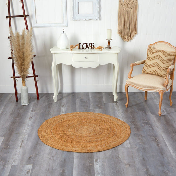 4’ x 4’ Hand Braided Boho Jute Round Rug