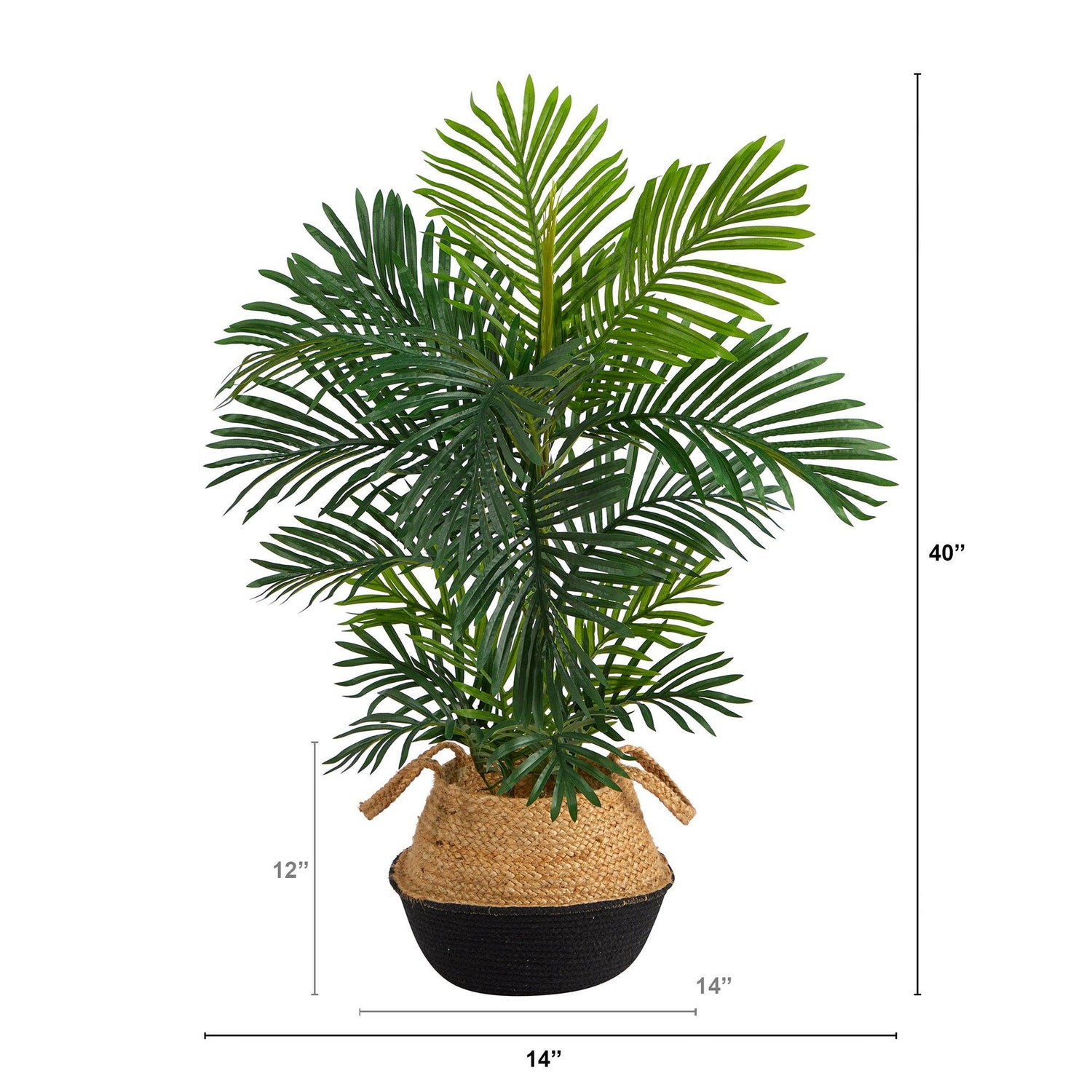 40” Areca Palm Tree in Boho Chic Handmade Cotton & Jute Black Woven Planter UV Resistant