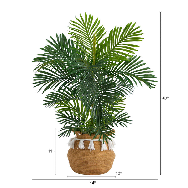 40” Areca Palm Tree in Boho Chic Handmade Natural Cotton Woven Planter with Tassels UV Resistant