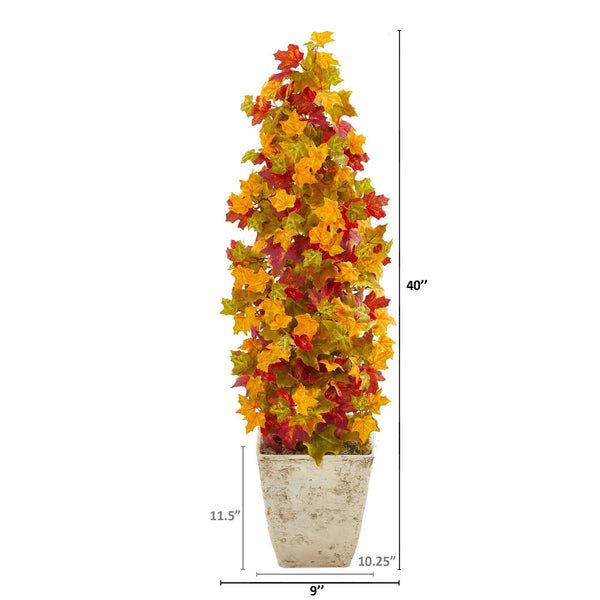 40” Autumn Maple Artificial Tree in Country White Planter