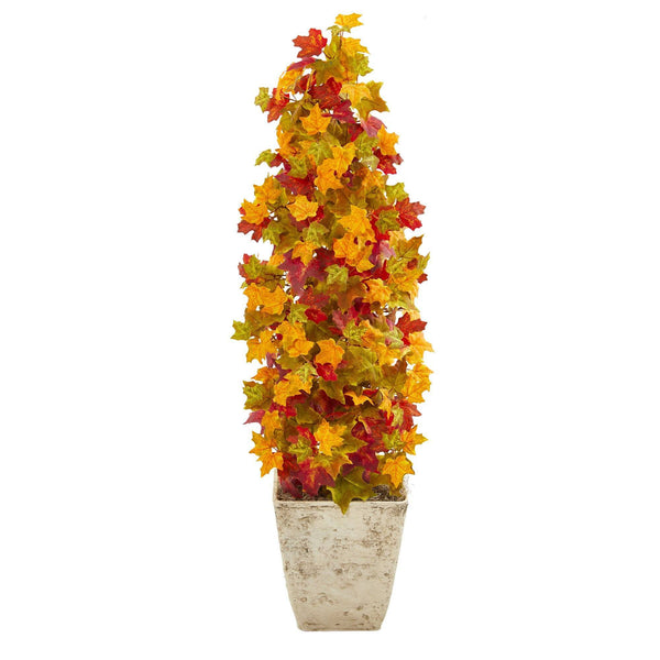40” Autumn Maple Artificial Tree in Country White Planter