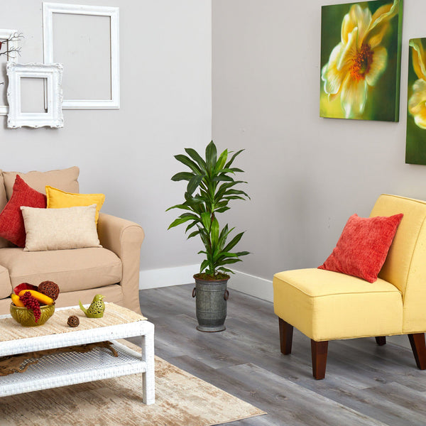 40” Dracaena Artificial Plant in Vintage Metal Planter (Real Touch)
