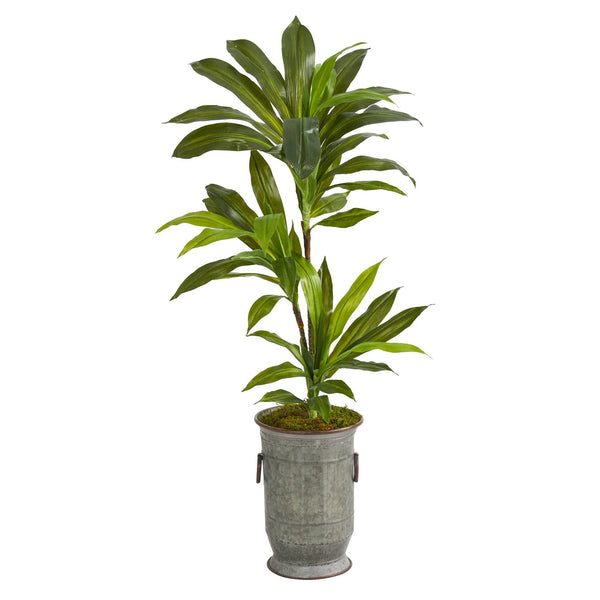 40” Dracaena Artificial Plant in Vintage Metal Planter (Real Touch)