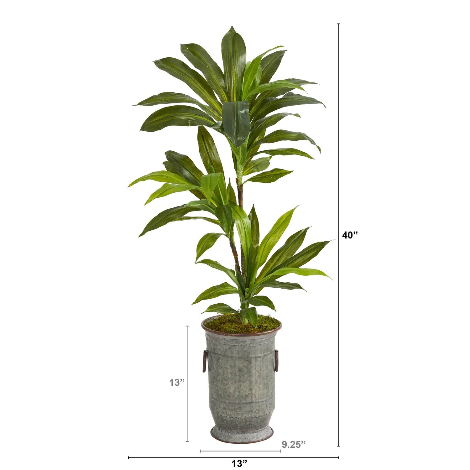 40” Dracaena Artificial Plant in Vintage Metal Planter (Real Touch)