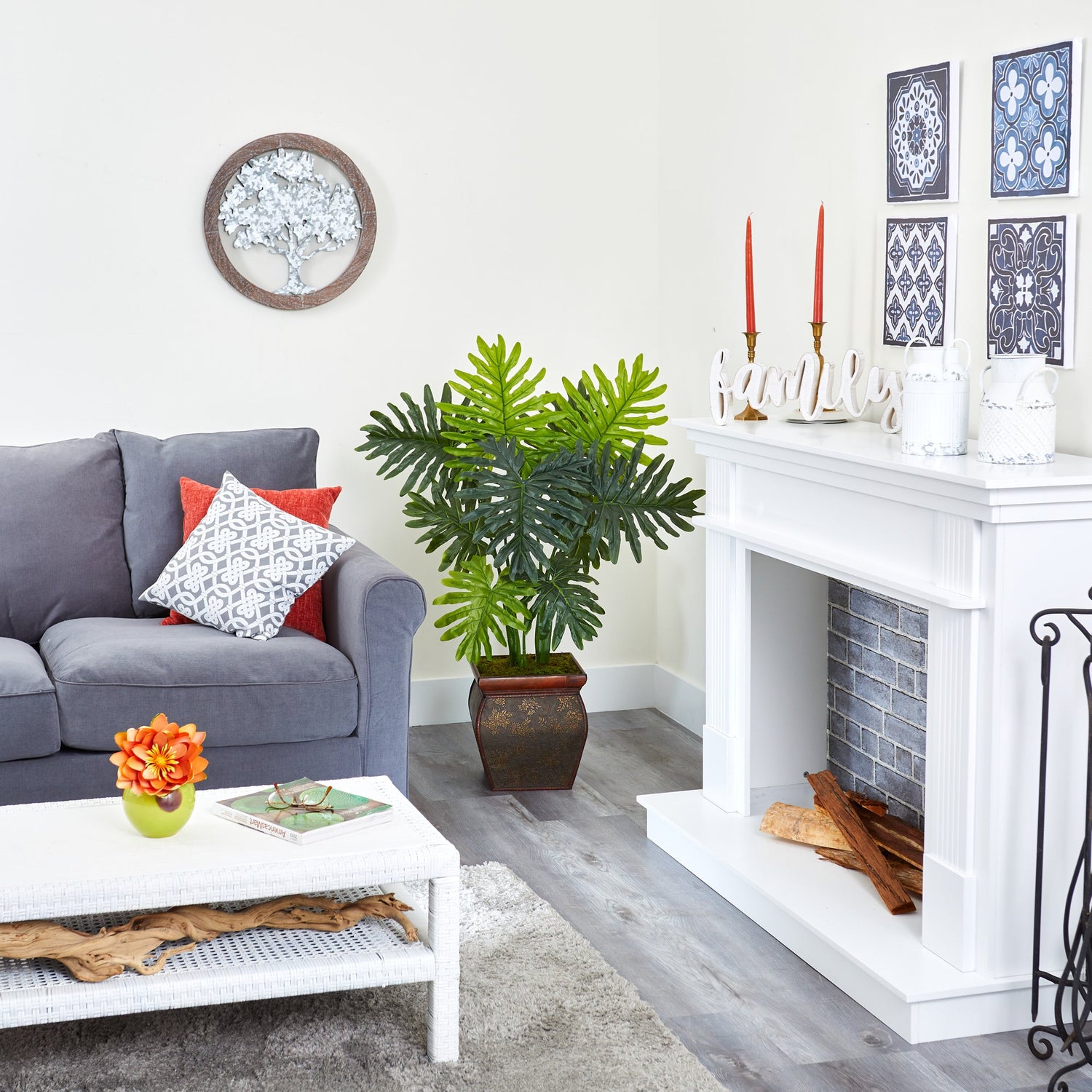 philodendron fireplace 40” Philodendron Artificial Plant in Decorative Planter (Real Touch)