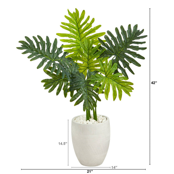 40” Philodendron Artificial Plant in White Planter (Real Touch)