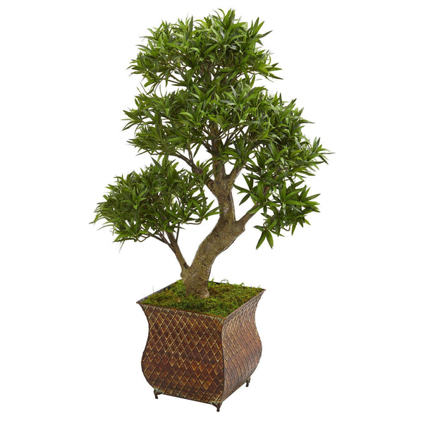 40” Podocarpus Artificial Bonsai Tree in Metal Planter